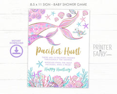 Mermaid Pacifier Hunt Baby Shower Game Sign (Instant Download)