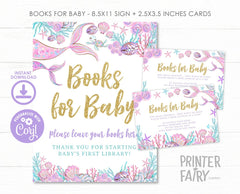 Mermaid Baby Shower Books for Baby Sign and Insert Editable Templates (Digital Instant Download)