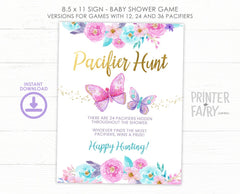 Butterfly Baby Shower Printable, Pacifier Hunt Game, INSTANT DOWNLOAD