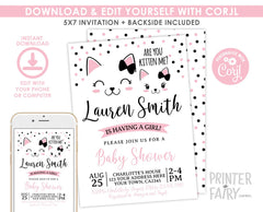 Kitty Cat Baby Shower Invitation Girl (Editable Digital Download)
