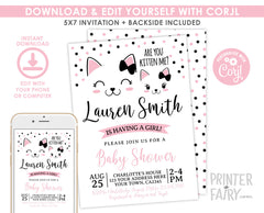 Kitty Cat Baby Shower Invitation Girl (Editable Digital Download)