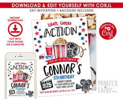 Editable Movie Birthday Invitation Editable Template, Cinema Party (Instant Download)