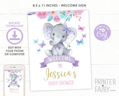 Floral Elephant Baby Shower Welcome Sign, Editable Template (Digital Download)