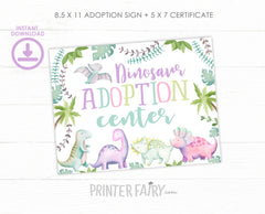 Dinosaur Adoption Birthday Party, Sign and Certificate (Digital Download)