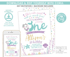 Meowmaid 1st Birthday Invitation, Editable Cat Mermaid (Instant Download)