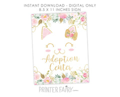 Floral Kitty Adoption Party Sign and Certificate (Instant Download)