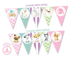 Puppies and Kitties Birthday Banner, Pet Pawty Decorations (INSTANT DOWNLOAD)