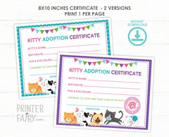 Kitty Cat Adoption Certificate, Kitten Birthday (Digital Files)