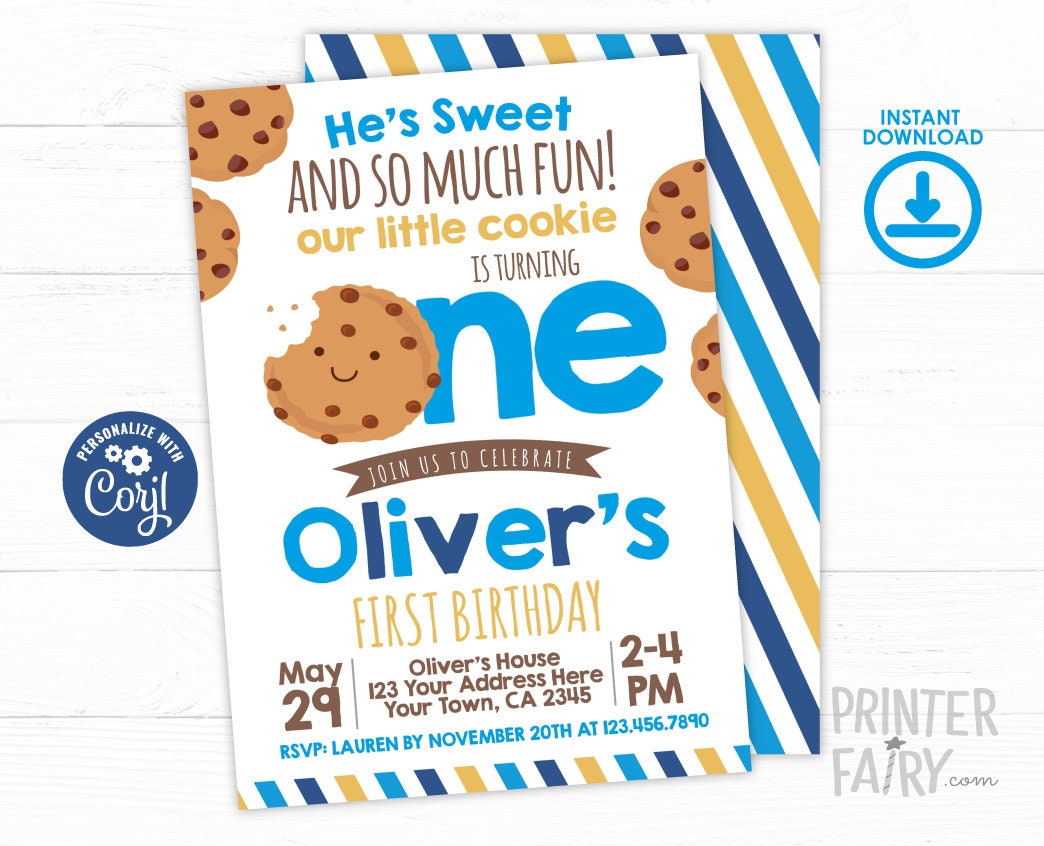 Little Cookie 1st Birthday Editable Invitation Template (Instant Download)