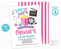 Editable Movie Birthday Invitation, Cinema Party (Instant Download)