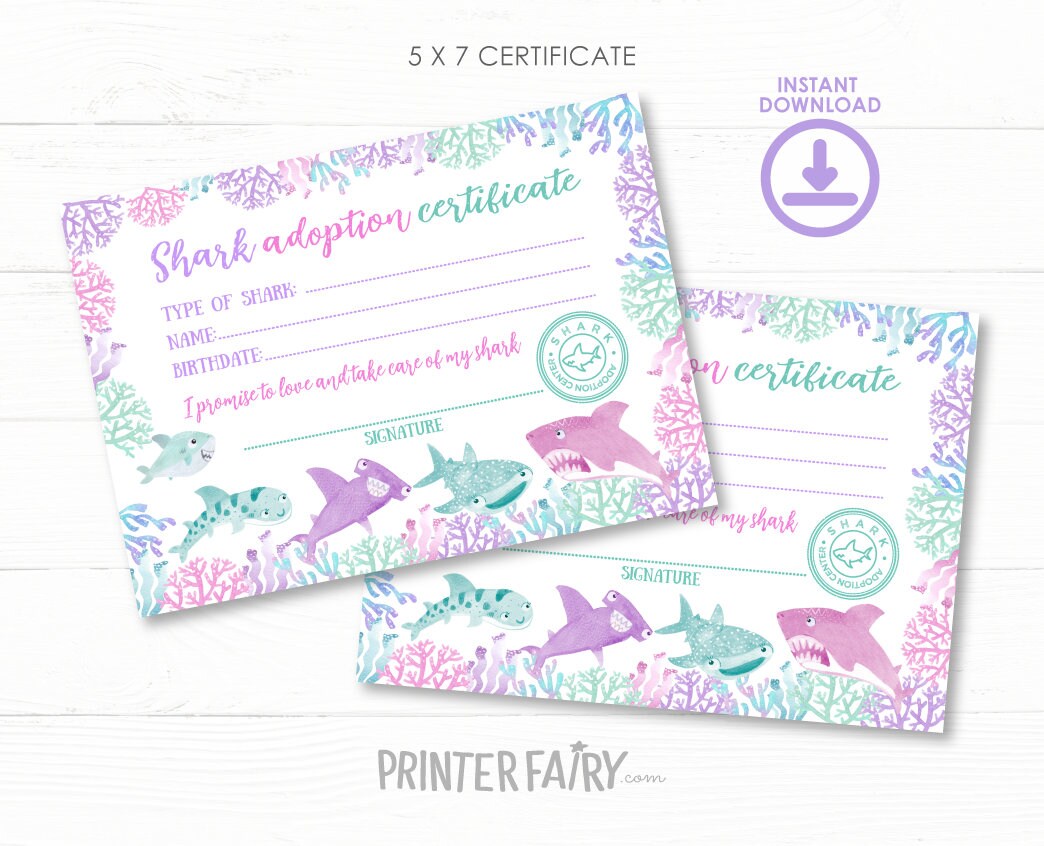 Shark Adoption Center Sign and Certificates, Birthday Party Games (Instant Download)