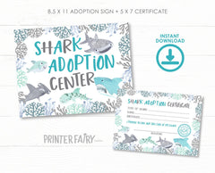 Shark Adoption Center Sign and Certificates, Birthday Party Printables (Instant Download)