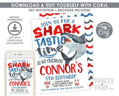 Editable Shark Birthday Invitation, Pool Party Invite (Instant Download)