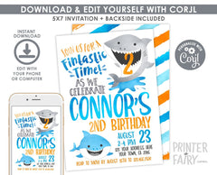 Editable Shark Birthday Invitation for any age, Pool Party Invite (Digital Download)