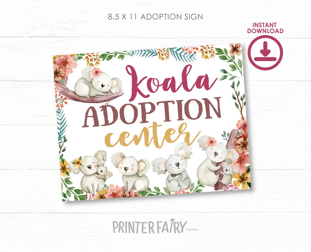 Koala Adoption Birthday Party Sign & Certificate (Digital Download)