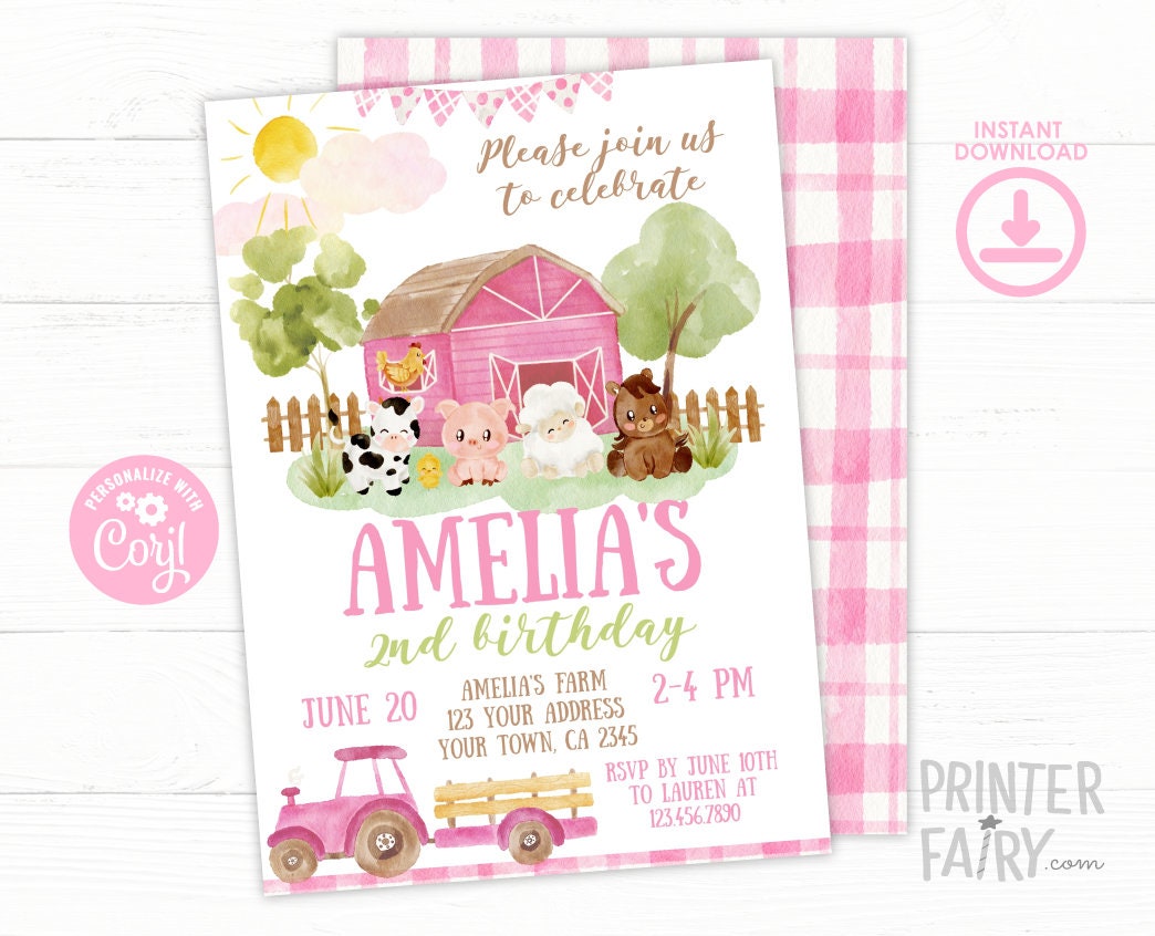 Farm Girl Birthday Invitation Editable Template, Barnyard Party, Instant Download