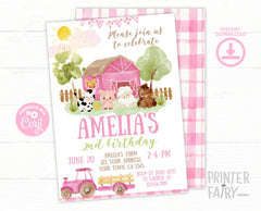 Farm Girl Birthday Invitation Editable Template, Barnyard Party, Instant Download