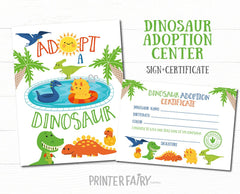 Dinosaur Adoption Sign and Certificate, Pool Party (Instant Download)
