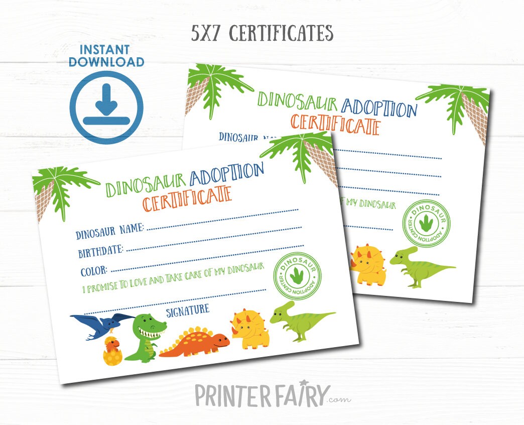 Dinosaur Adoption Sign and Certificate, Pool Party (Instant Download)
