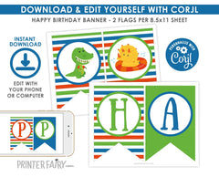Dinosaur Pool Party Banner, Editable Birthday Decoration (Instant Download)