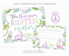 Dinosaur Adoption Birthday Party, Sign and Certificate (Digital Download)