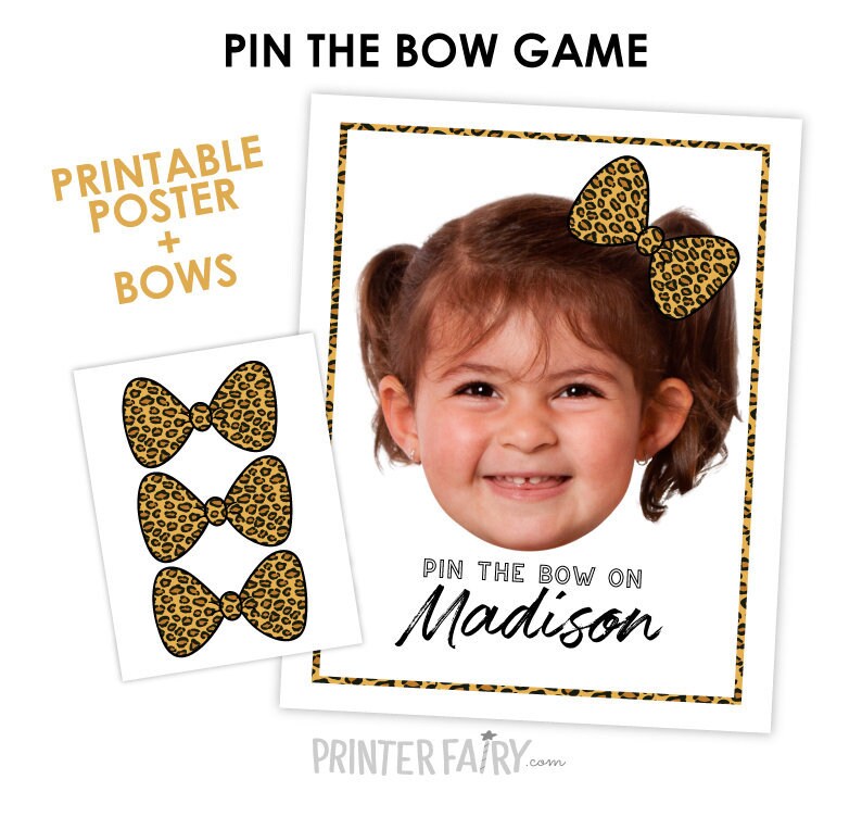 Personalized Safari Birthday Pin the Bow Game, Jungle Animal Print Party (Digital Download)