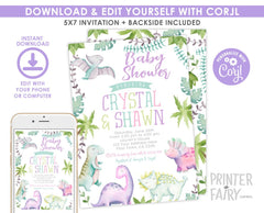 Dinosaur Girl Baby Shower Invitation, Editable (Instant Download)