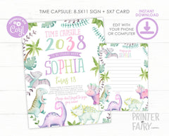 Dinosaur Birthday Time Capsule Sign, EDITABLE (Digital Download)