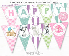 Puppies and Kitties Birthday Banner, Pet Pawty Decorations (INSTANT DOWNLOAD)