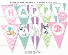 Puppies and Kitties Birthday Banner, Pet Pawty Decorations (INSTANT DOWNLOAD)