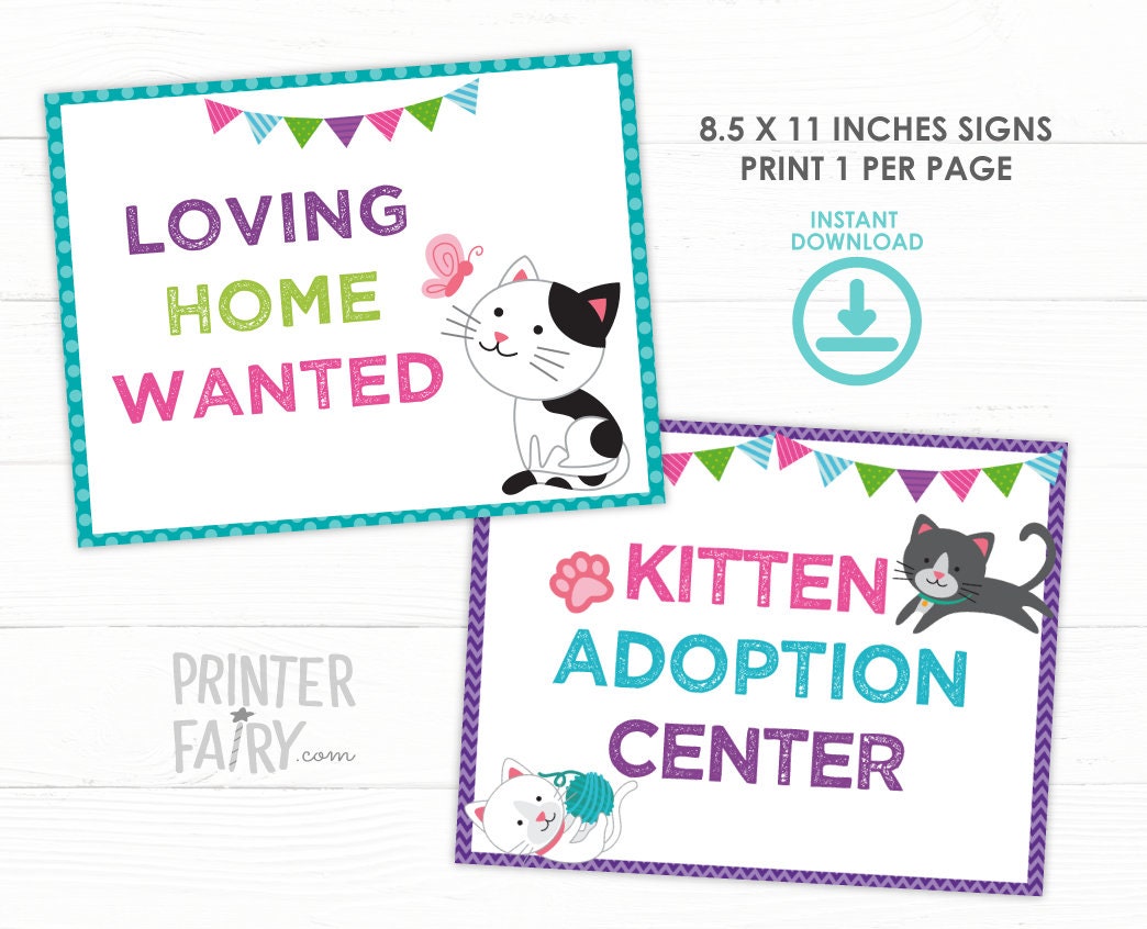 Kitty Kitten Adoption Center Prints, Birthday Party Decor (Digital Download)