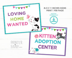 Kitty Kitten Adoption Center Prints, Birthday Party Decor (Digital Download)