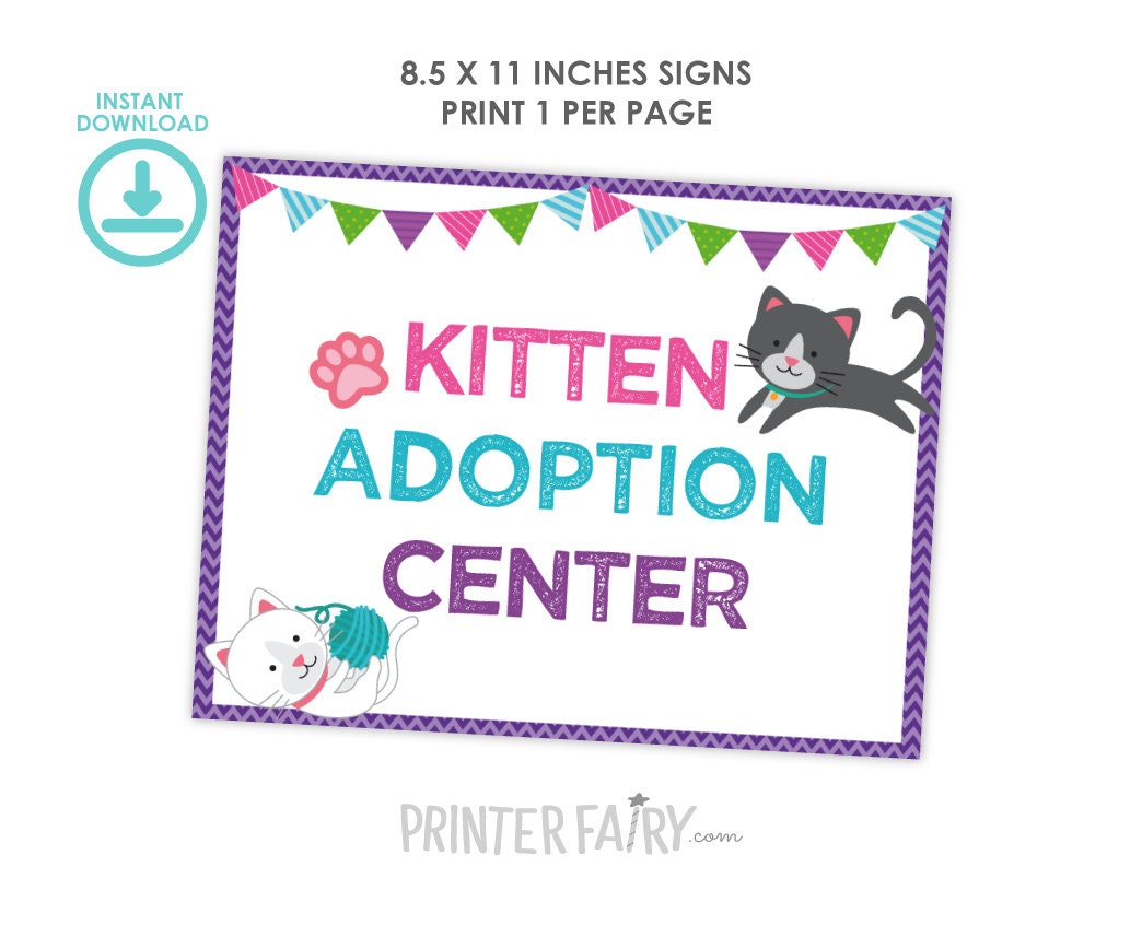 Kitty Kitten Adoption Center Prints, Birthday Party Decor (Digital Download)