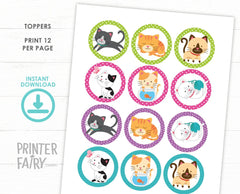 Kitten Birthday Party Toppers, Cat Thank You Tags (Instant Download)
