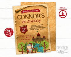 Knight Birthday Party Editable Invitation Template, Instant Download