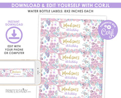 Editable Mermaid Birthday Party Water Bottle Labels (Instant Download)