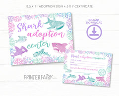 Shark Adoption Center Sign and Certificates, Birthday Party Games (Instant Download)