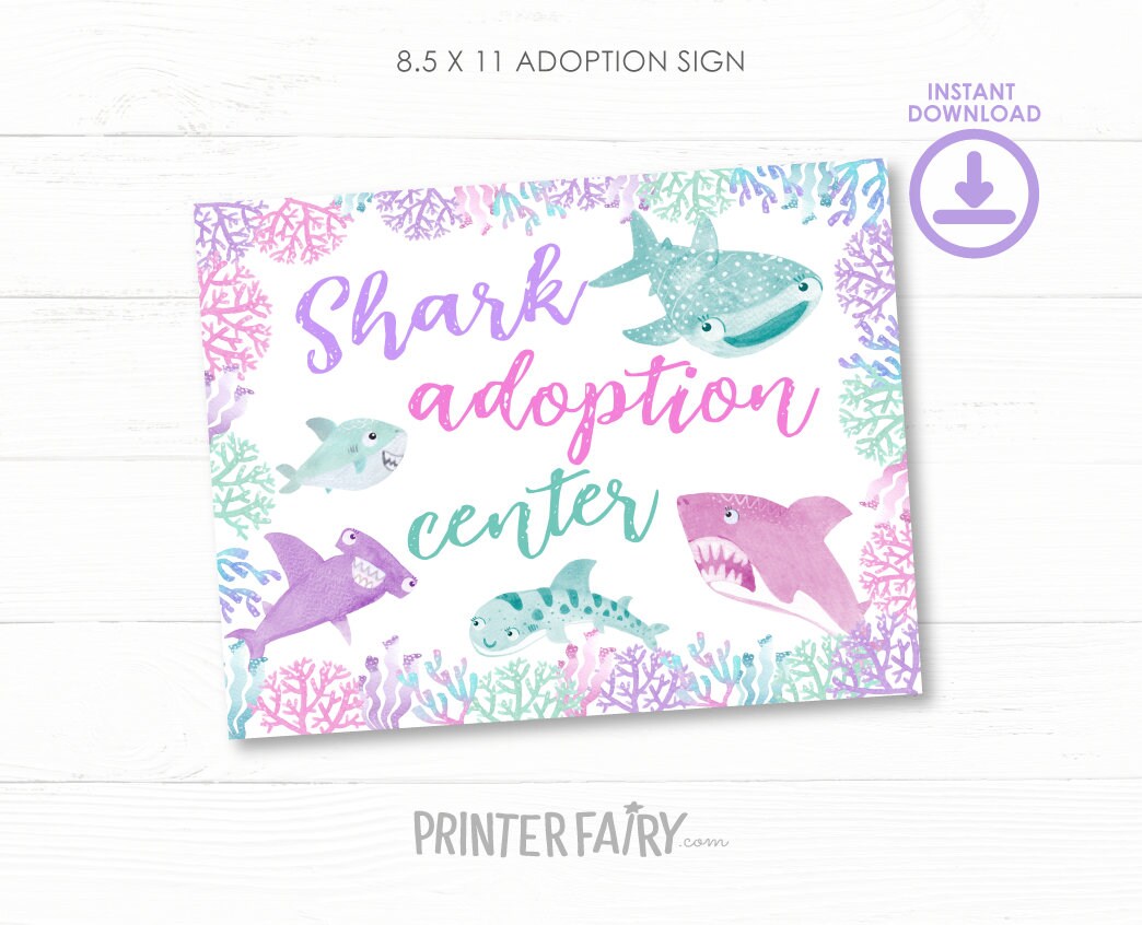Shark Adoption Center Sign and Certificates, Birthday Party Games (Instant Download)