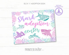 Shark Adoption Center Sign and Certificates, Birthday Party Games (Instant Download)