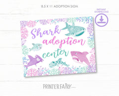 Shark Adoption Center Sign and Certificates, Birthday Party Games (Instant Download)