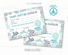Shark Adoption Center Sign and Certificates, Birthday Party Printables (Instant Download)