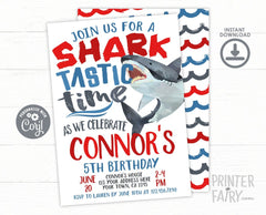 Editable Shark Birthday Invitation, Pool Party Invite (Instant Download)