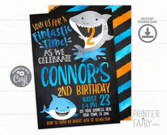 Editable Shark Birthday Invitation, Pool Party Invite (Digital Download)