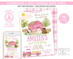 Farm Girl Birthday Invitation Editable Template, Barnyard Party, Instant Download