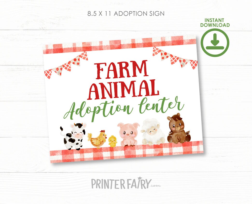 Farm Animal Adoption Sign & Certificate, Barnyard Birthday (Digital Download)