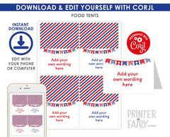 Editable 4th of July Food Tents, Independence Day Place Cards (Instant Download)
