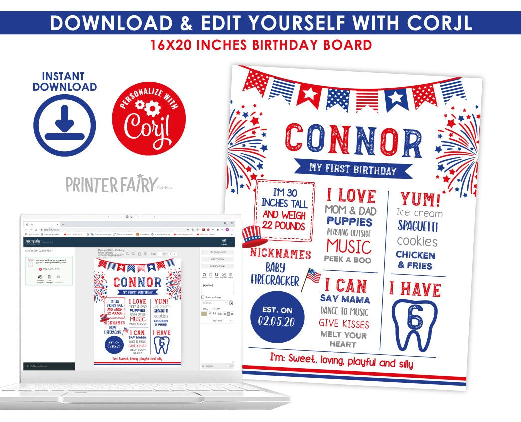 Editable 4th of July Birthday Milestones Board (Instant Download)