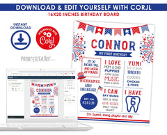 Editable 4th of July Birthday Milestones Board (Instant Download)