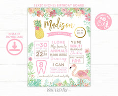 Flamingo 1st Birthday Milestone Board, Editable Tropical Sign (Instant Download)