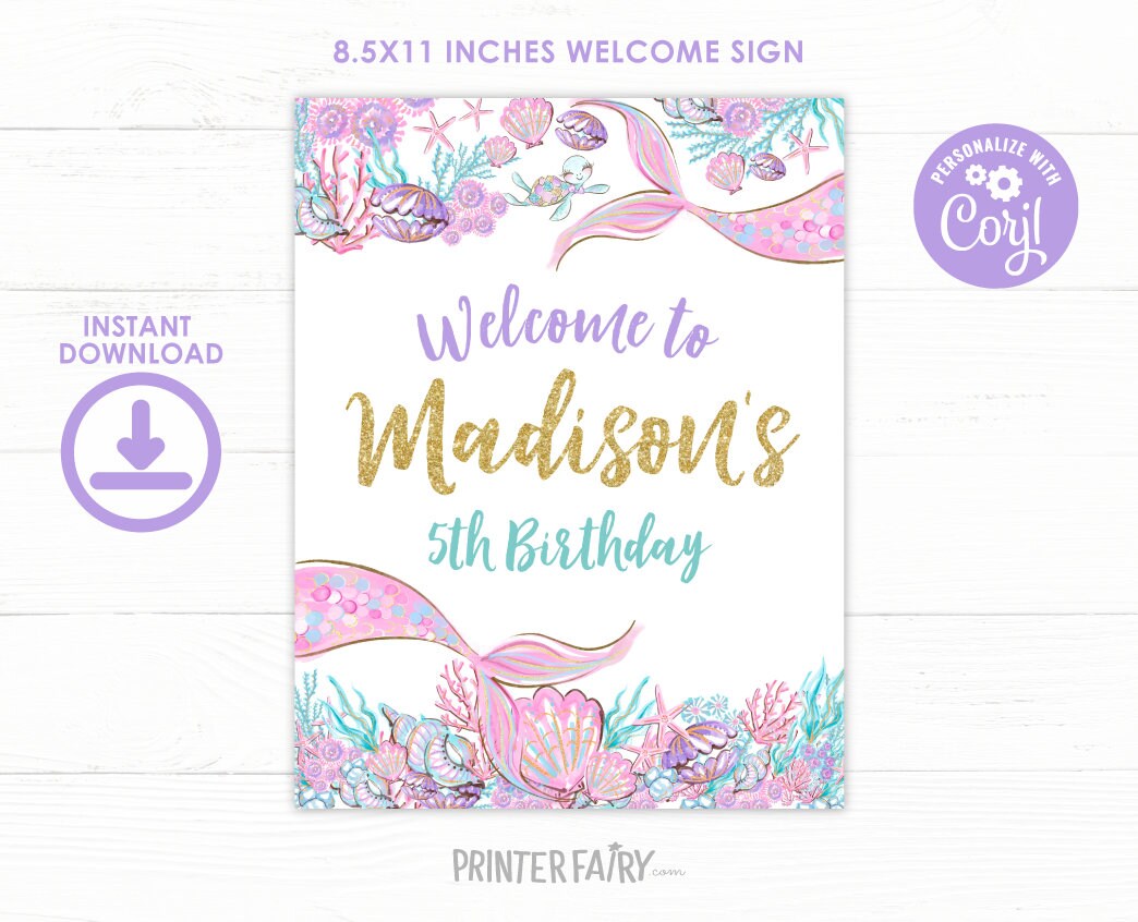 Mermaid Party Welcome Sign Editable Template (Digital Instant Download)